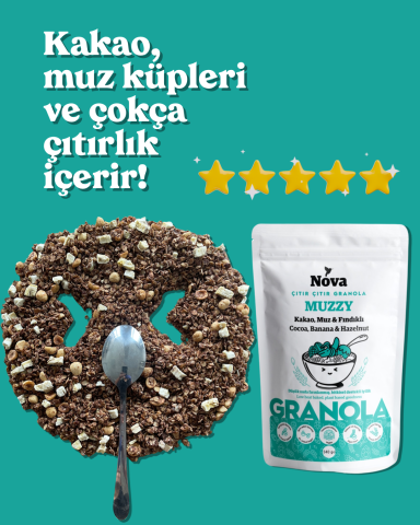''Muzzy'' Kakao, Muz ve Fındıklı Granola - 340 G.