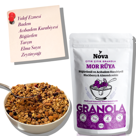 ''Mor Rüya'' Böğürtlenli ve Acıbadem Kurabiyeli Granola - 340 Gr.